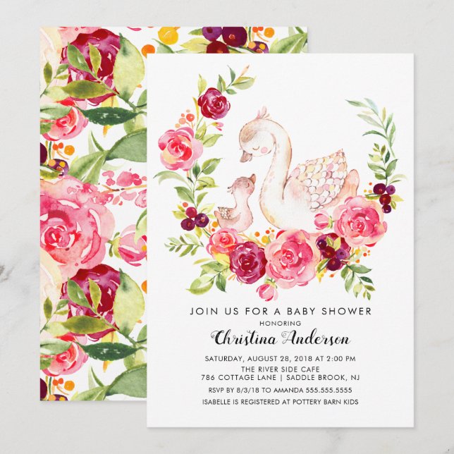 Babykläder för mamma & Baby Svan Inbjudningar (Fram/baksida)