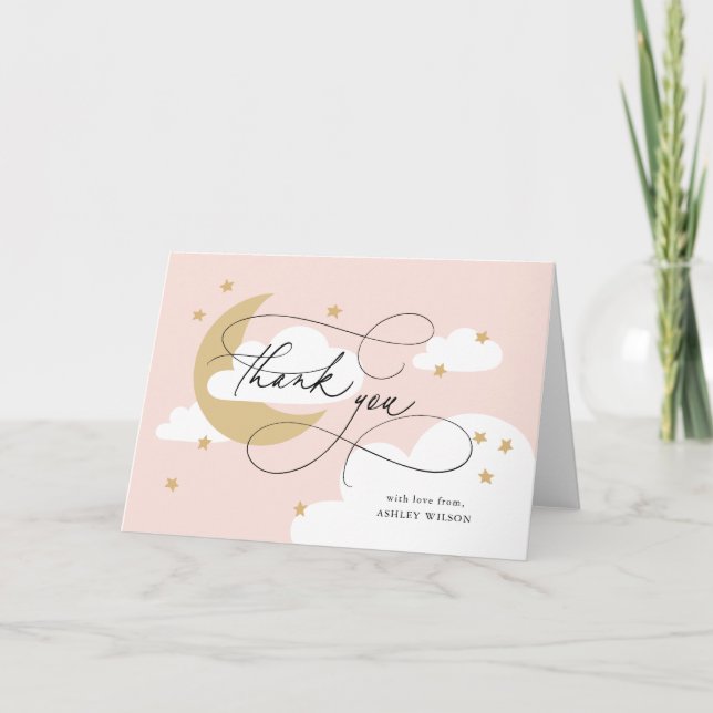 Babykläder för Måne och Stars Rosa Guld Tack Kort (Framsida)