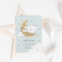 Babykläder för Måne och stjärnor med blå Elegant Inbjudningar
