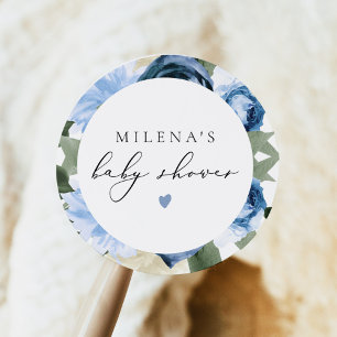 Babykläder för MILENA Dusty Blue Blommigt Boy Show Runt Klistermärke