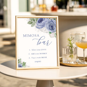 Babykläder för Mimosa Pub, Blue och Silver Blommig Poster