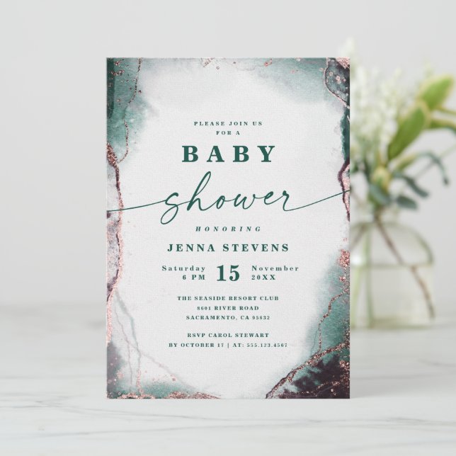 Babykläder för modern Abstrakt Emerald Grönt  Show Inbjudningar (Stående Fram)