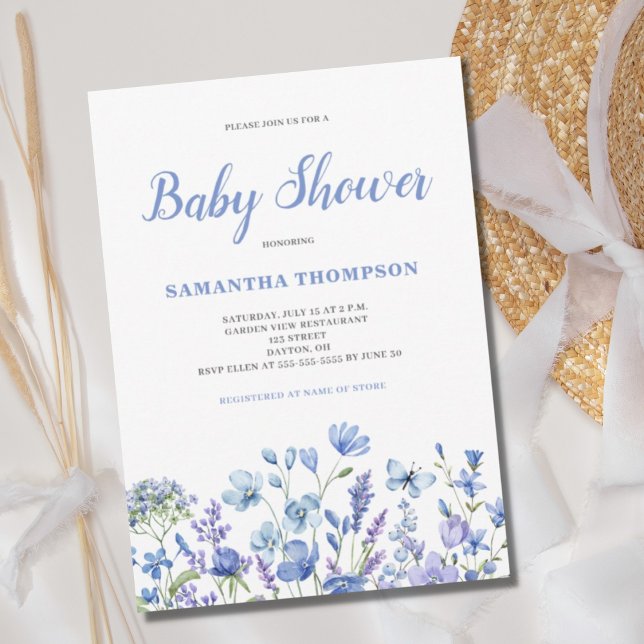 Babykläder för modern blå Blommigt Inbjudningar (Skapare uppladdad)