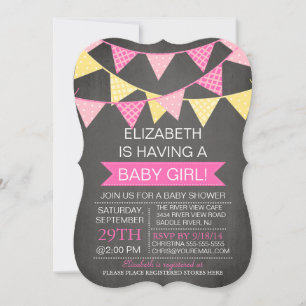 Babykläder för Modern Chalkboard Bunting GIRLS Inbjudningar