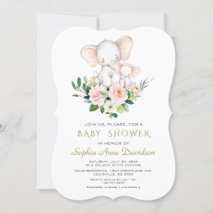 Babykläder för modern Elephant Rosa Cream Flowers Inbjudningar