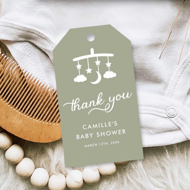 Babykläder för modern Minimalistisk Grönt Presentetikett (Sage Green Baby Shower Thank you tag)