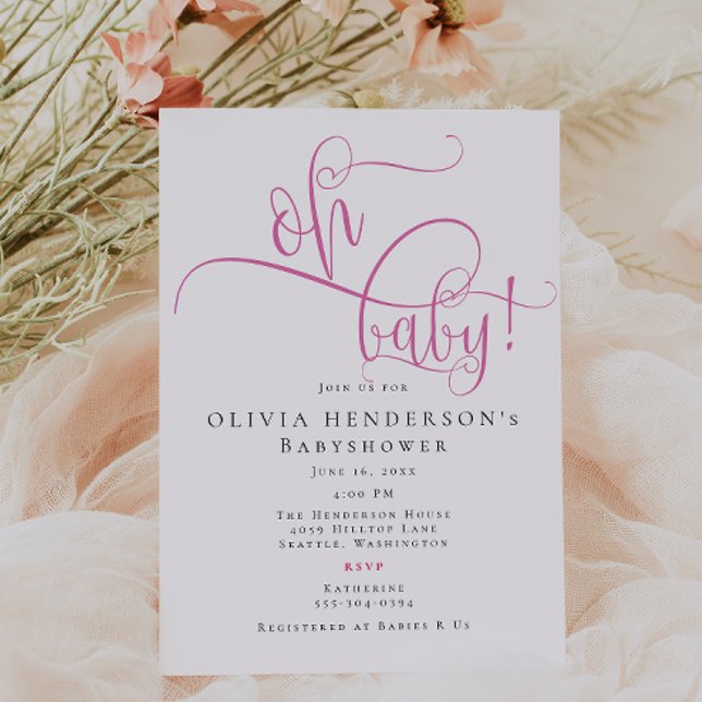 Babykläder för modern minimalistisk Rosa Calligrap Inbjudningar (Skapare uppladdad)