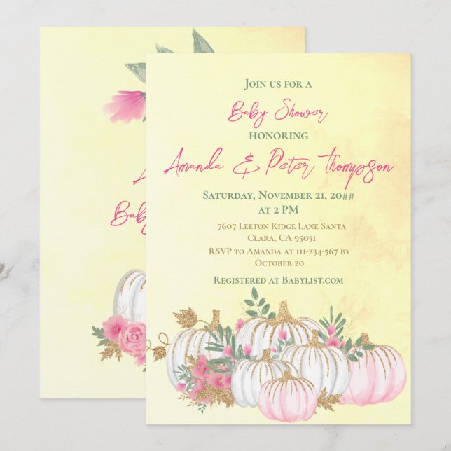 Babykläder för modern Pumpkin  Rosa Guld Gult   Inbjudningar (Fram/baksida)