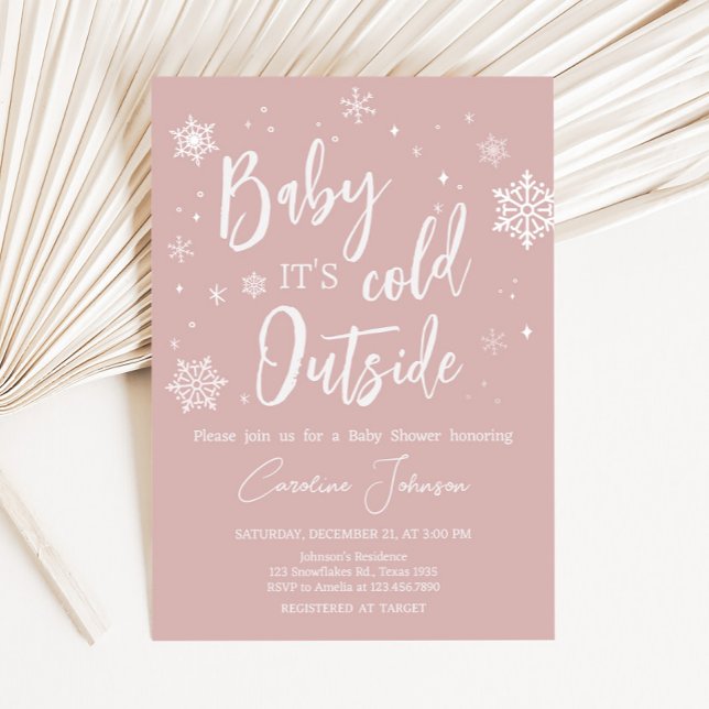 Babykläder för modern Rosa Snöflingor Inbjudningar (Modern Pink Baby It's Cold Outside Baby Shower Invitation
)