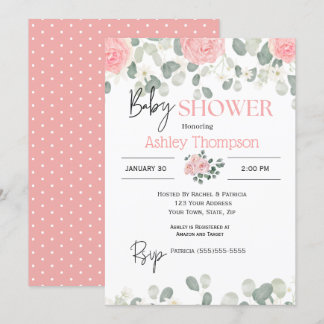 Babykläder för modern Rosa Watercolor Blommigt Gir Inbjudningar