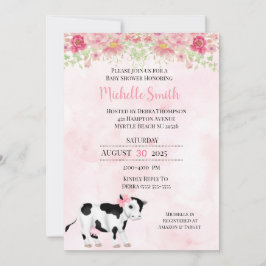 Babykläder för modern Rosa White Cow Print Shower Inbjudningar