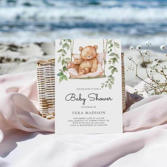 Babykläder för Nalle av vattenfärgsskog Inbjudningar (Skapare uppladdad)