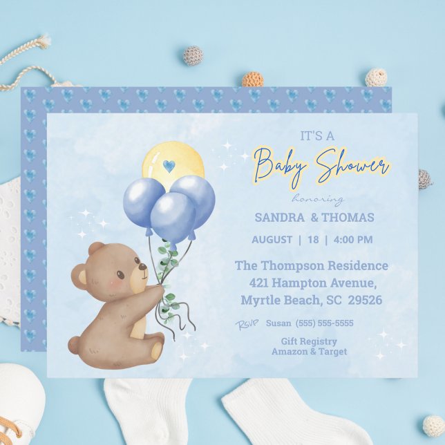 Babykläder för nalle Balloys Boys Inbjudningar (Skapare uppladdad)