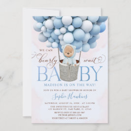 Babykläder för nalle Blue Luftballong Shower Inbjudningar