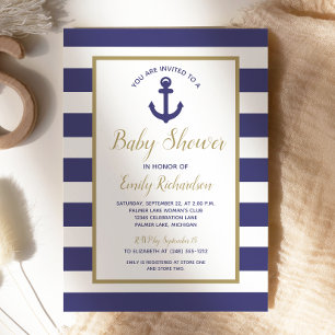 Babykläder för Nautisk flotta Blue Rand Boy Shower Inbjudningar