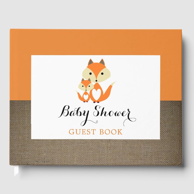 Babykläder för orange Fox Burlap Shower Gästböcker (Framsida)