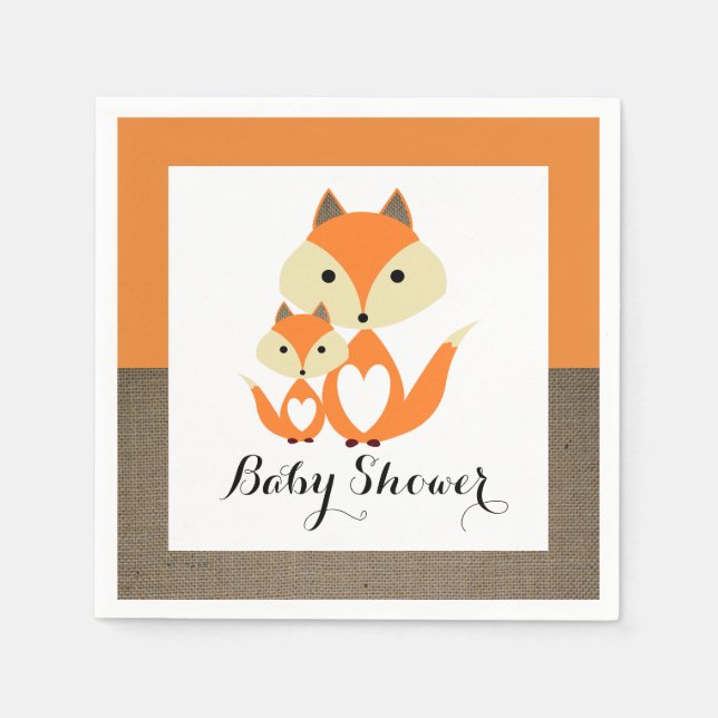 Babykläder för orange Fox Burlap Shower Pappersservett (Framsidan)