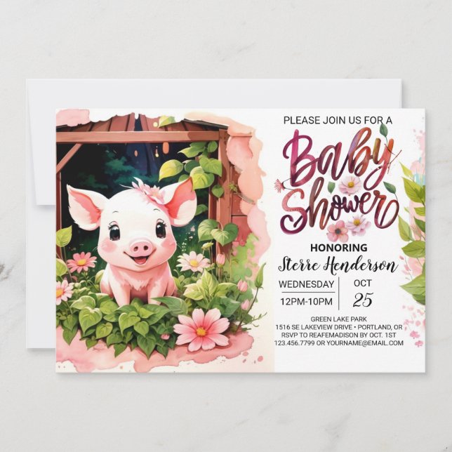 Babykläder för Piggy Rosa Party Blommigt  Inbjudningar (Framsida)