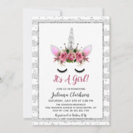 Babykläder för prinsessan silver Glitter Unicorn P Inbjudningar