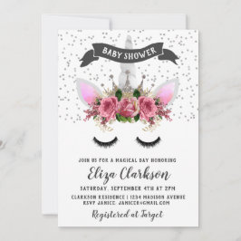 Babykläder för prinsessan silver Glitter Unicorn P Inbjudningar