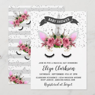 Babykläder för prinsessan silver Glitter Unicorn P Inbjudningar