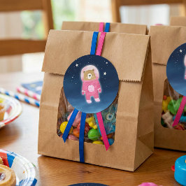 Babykläder för rosa Astronaut Bear Space Shower Runt Klistermärke