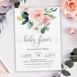 Babykläder för  Rosa Blommigt för vattenfärg Inbjudningar