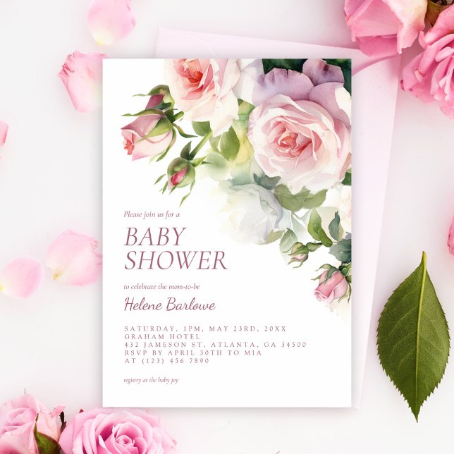 Babykläder för  Rosa Blommigt för vattenfärg Inbjudningar (Blush Pink Watercolor Floral Baby Shower Invitation)