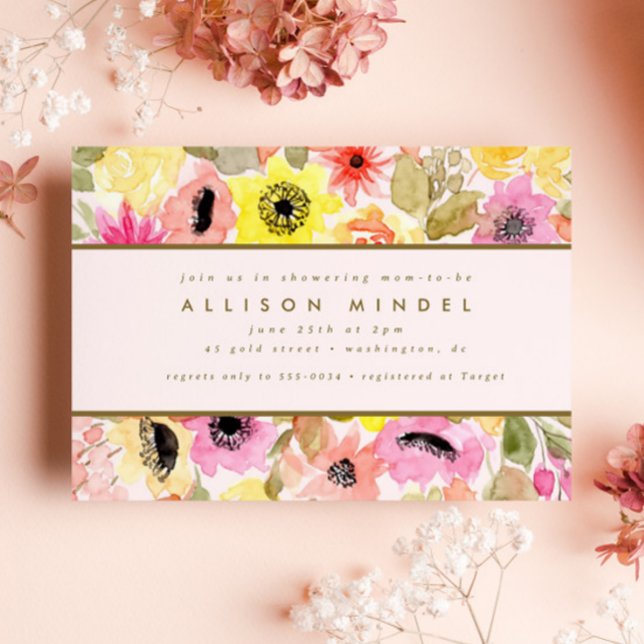Babykläder för  Rosa Blomsterträdgård för vattenfä Inbjudningar (Skapare uppladdad)