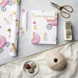 Babykläder för rosa Flicka-vattenfärgstema Presentpapper