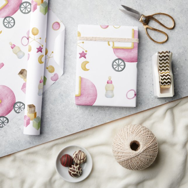 Babykläder för rosa Flicka-vattenfärgstema Presentpapper (Hantverk)