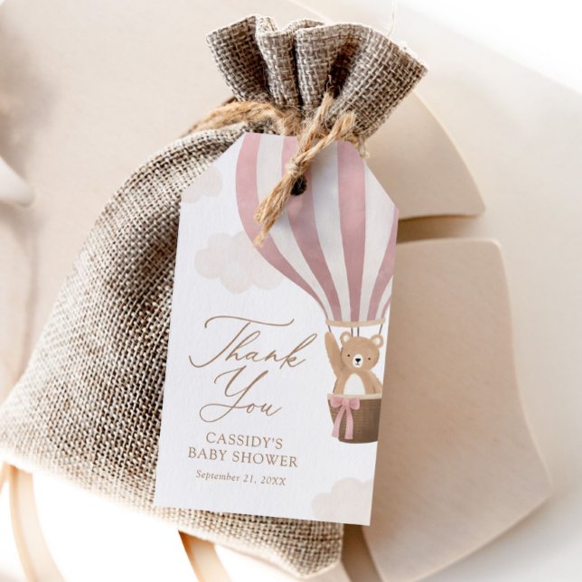 Babykläder för rosa Nalle Luftballong  Presentetikett (Skapare uppladdad)