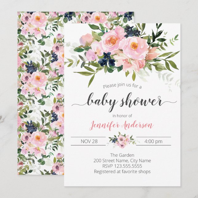 Babykläder för rosa och blå Blommigt Inbjudningar (Fram/baksida)