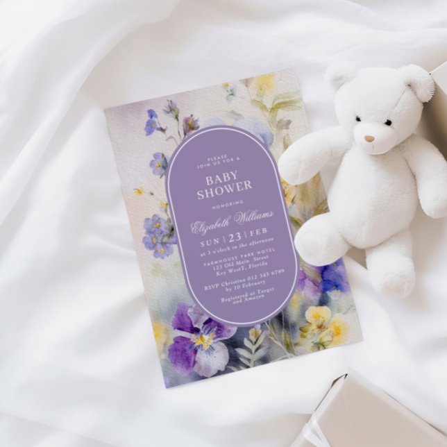 Babykläder för Rustik Lila och Gula blommor Inbjudningar (Skapare uppladdad)