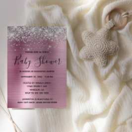 Babykläder för silver Glitter och Rosa Foil Shower Inbjudningar