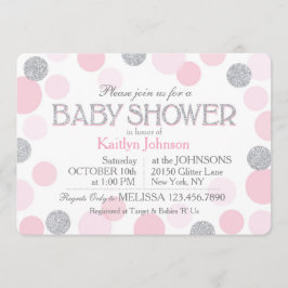 Babykläder för silver Glitter och Rosa, punktade p Inbjudningar