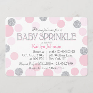 Babykläder för silver Glitter och Rosa, punktade p Inbjudningar