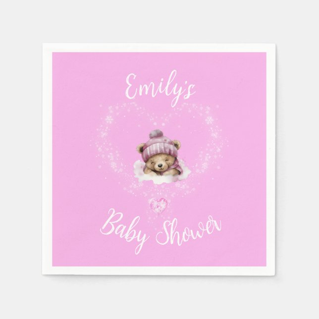 Babykläder för snö-Rosa-Nalle för punktskatteplikt Pappersservett (Framsidan)