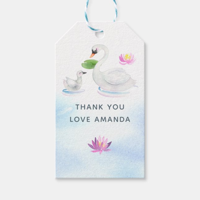 Babykläder för svan-vattenfärg presentetikett (Framsidan)