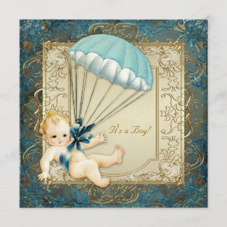 Babykläder för Teal Blue och Guld Boys Inbjudningar