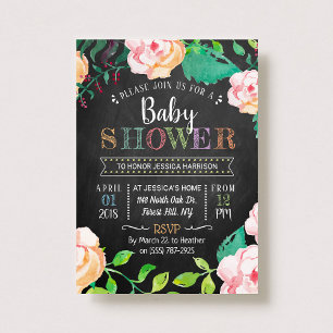 Babykläder för Trendig Vår Blommigt Typografi Inbjudningar