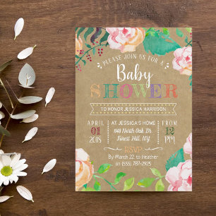 Babykläder för Trendig Vår Blommigt Typografi Inbjudningar