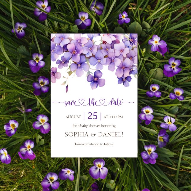 Babykläder för vår-känsliga violetta blommor spara datumet (Spring Delicate Violet Flowers Baby Shower Save The Date)