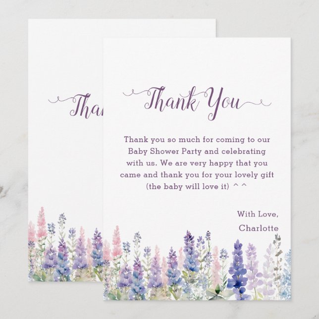 Babykläder för vattenfärgade färgämnen Lupine Flow Tack Kort (Fram/baksida)