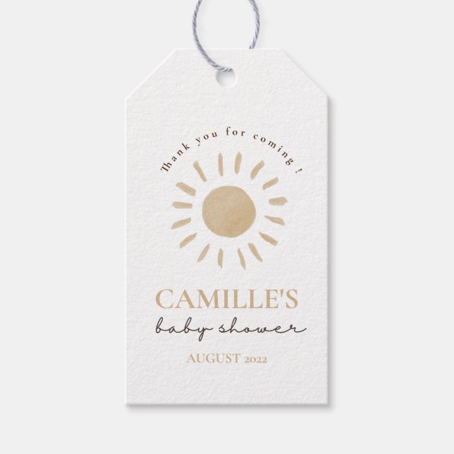 Babykläder för vattenfärgen Lycklig Gult Sol Tack Presentetikett (Framsidan)