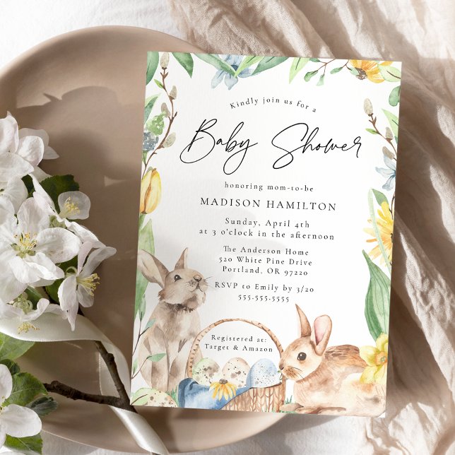 Babykläder för vattenfärgen Vår Bunnies Inbjudningar (Skapare uppladdad)