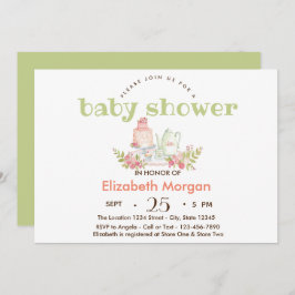 Babykläder för vattenfärgning Tekanna Blommor Inbjudningar