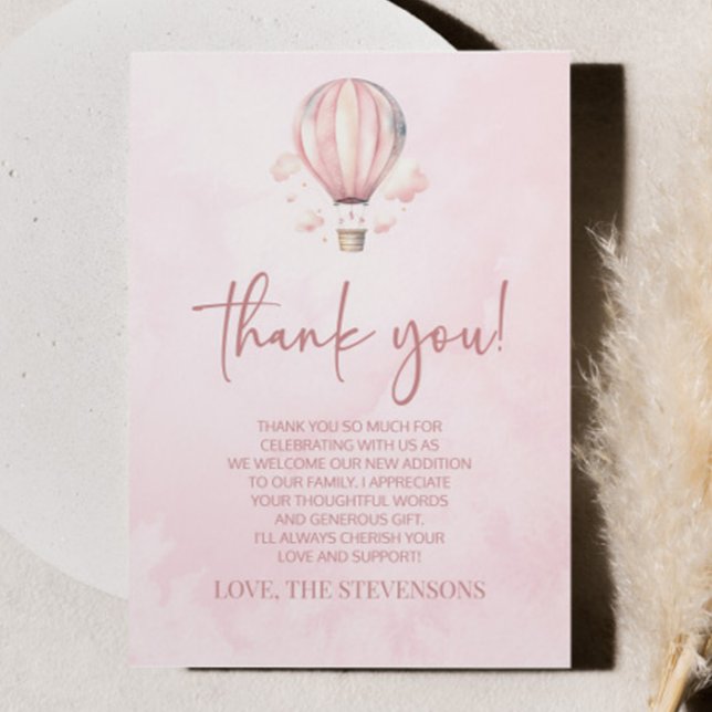 Babykläder för vattenfärgsRosa Luftballong  Tack Kort (Skapare uppladdad)