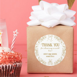 Babykläder för Vintagen guld Blommigt Nalle  Runt Klistermärke