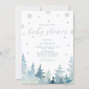 Babykläder för vinterskogar för silver & Mint Snow Inbjudningar